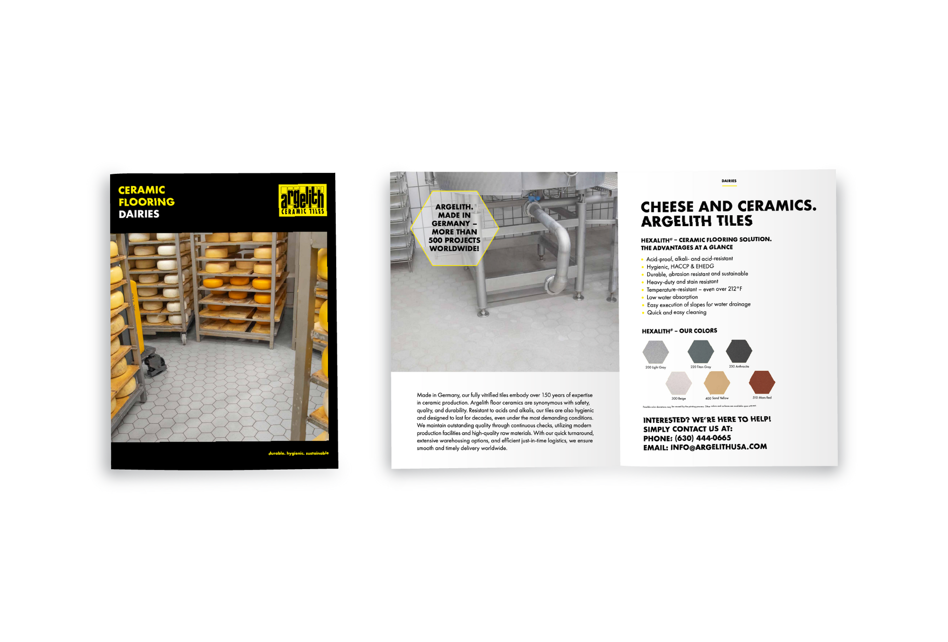A brochure for a cheese and ceramic tile company.