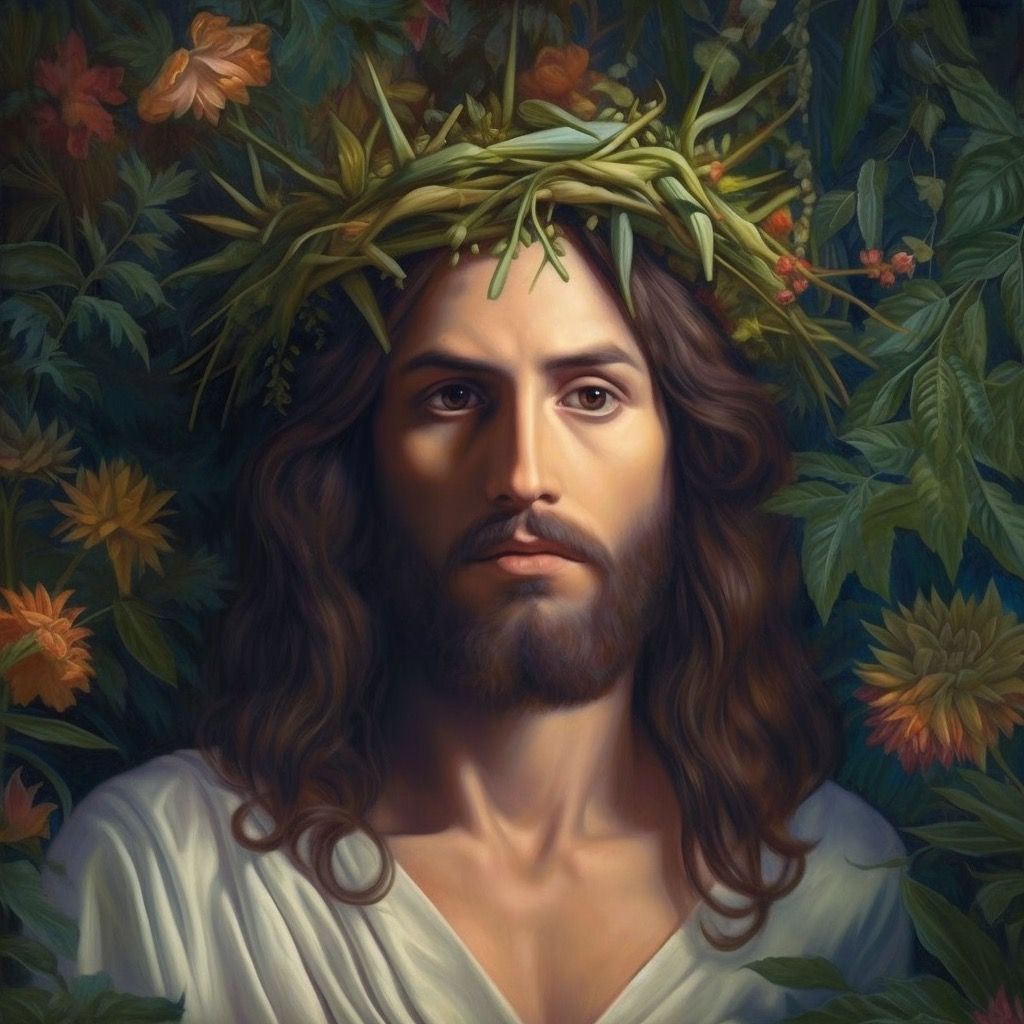 A painting of jesus with a crown of thorns on his head