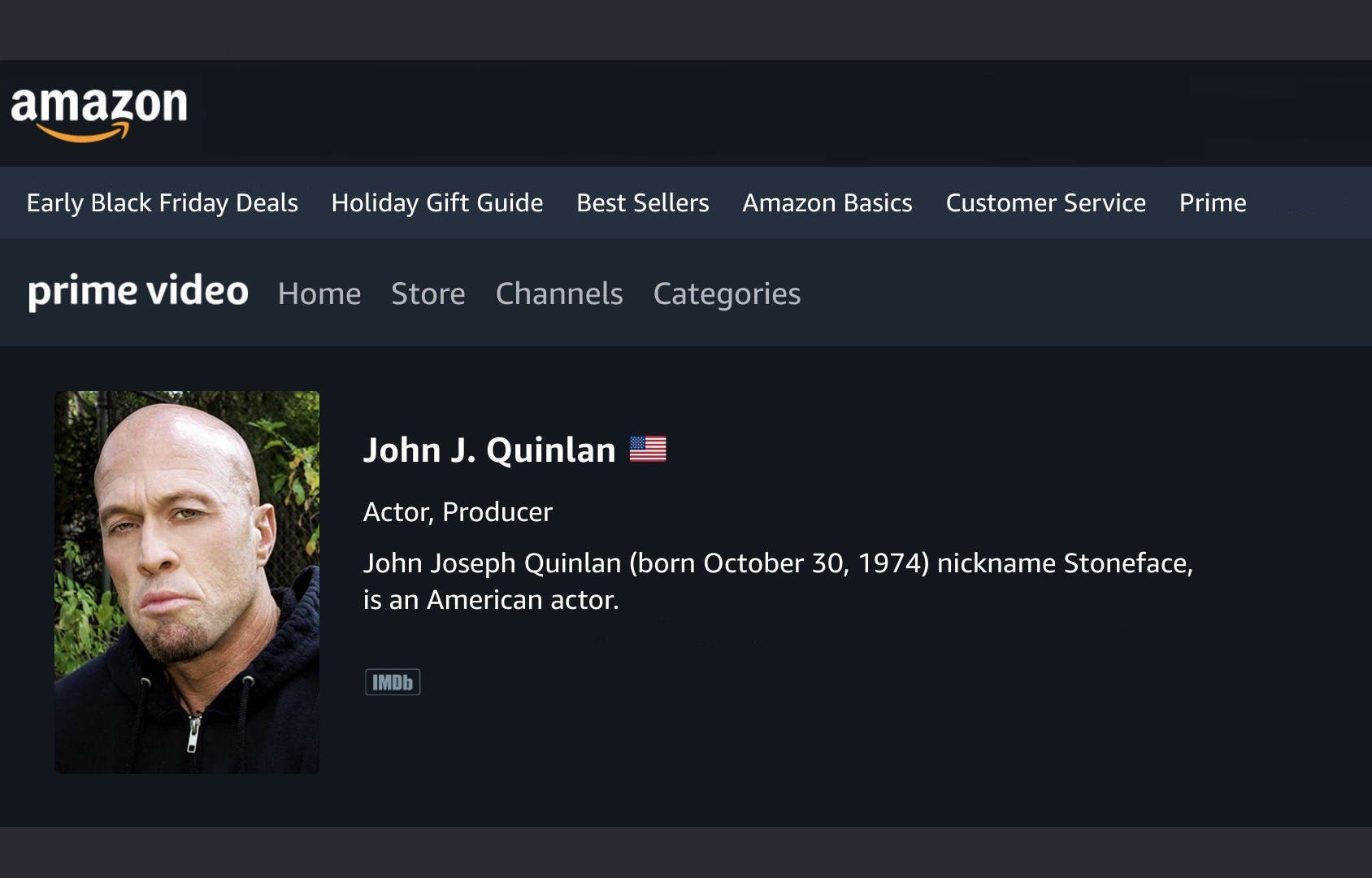 Actor John J. Stoneface Quinlan Amazon Prime Video Profile