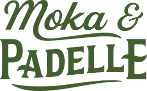 Logo Moka e Padelle con icone di pentole verdi che circondano il nome del marchio.