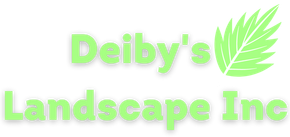 Deiby&rsquo;s Landscape Inc logo with light green text and a green leaf graphic