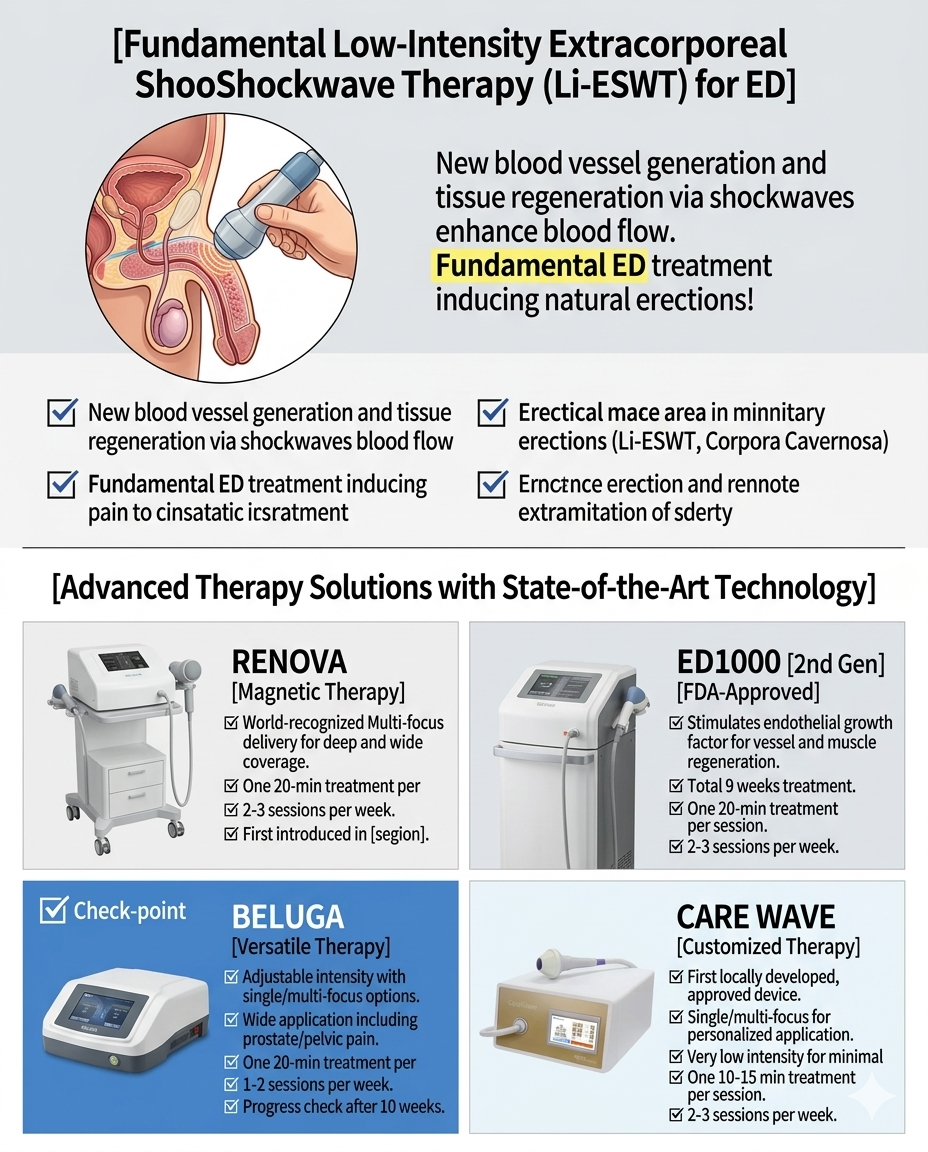 How Li-ESWT shockwave therapy works — mechanism and device at Urogyn Men's Clinic Busan