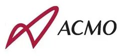 ACMO logo in black and red, with a stylized red checkmark icon.