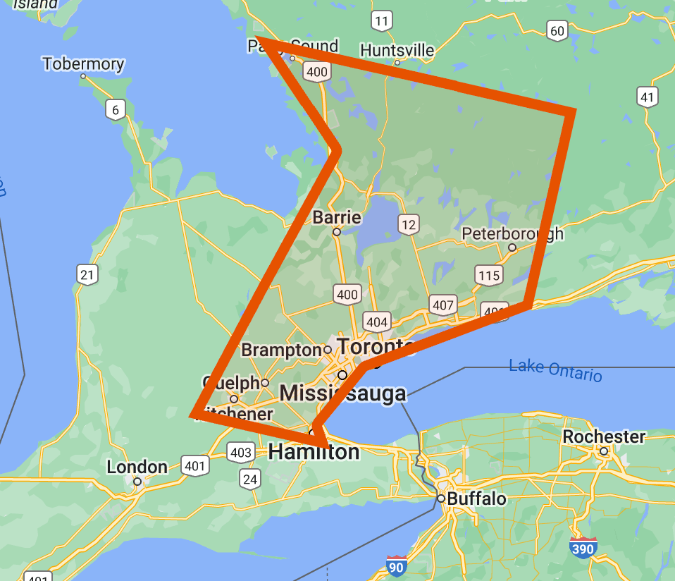 A map of a city with a triangle in the middle of it.