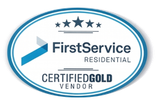 FirstService Residential Certified Gold Vendor logo with blue oval border and stars