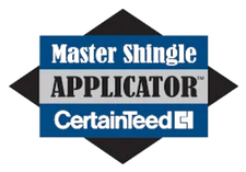 Master Shingle Applicator CertainTeed logo in blue, black, and white