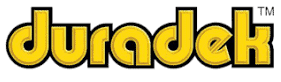 A yellow and black logo for duradek on a white background