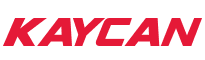 A red and white logo for kaycan on a white background.