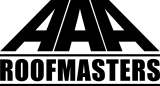 AA Roofmasters logo in black and white with stylized rooflines above the company name