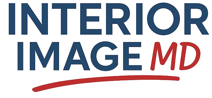 The words "INTERIOR IMAGE MD" in navy blue, with "MD" in red, underscored by a red swoosh line.
