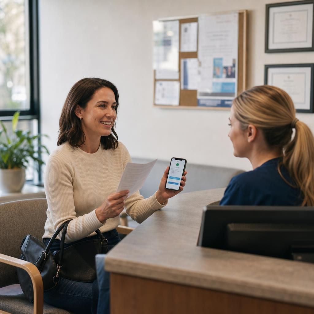 Patient booking a private endoscopy appointment at clinic reception