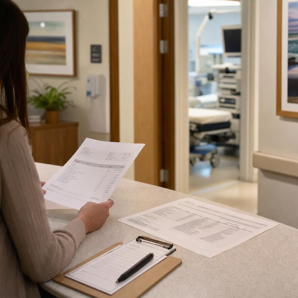 Private hospital quote and invoice beside endoscopy desk