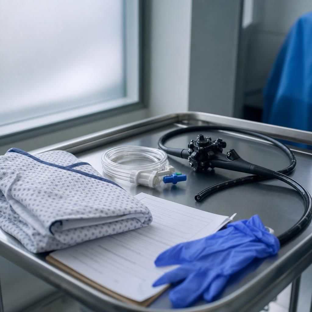 Endoscopy tools on a clinic trolley