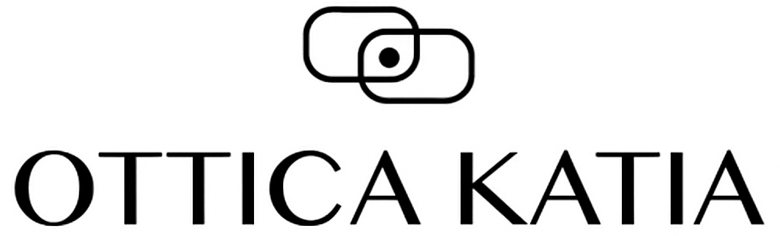 Logo per Ottica Katia. Rettangoli arrotondati sovrapposti con un punto all'interno; testo
