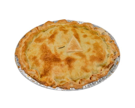 Quiche in a foil pan, with baked golden crust and visible mushroom slices  — Henri's Wodonga Bakery in Wodonga, VIC