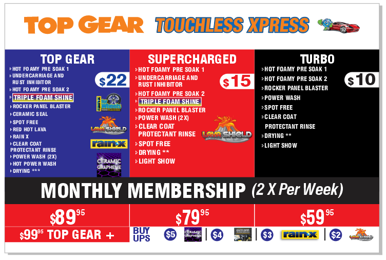 Top Gear Xpress Touchless Car Wash Menu Top Gear Xpress Touchless Car Wash Menu