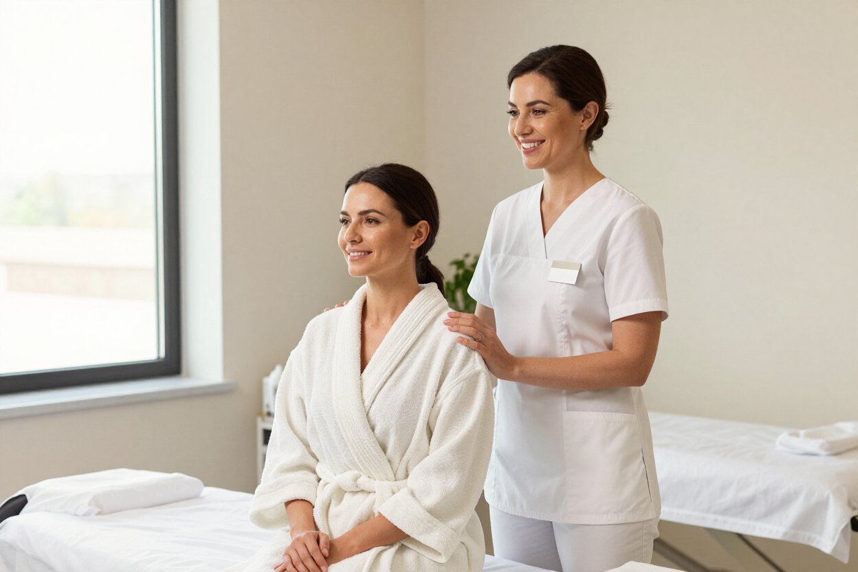 Friendly esthetician with client
