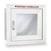 White wall-mounted cabinet with a glass door and the text 