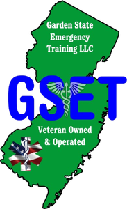Logo of Garden State Emergency Training LLC: a green New Jersey map with blue "GSET" text, a medical symbol, and a star of life.