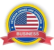A circular gold, blue, and red seal reading