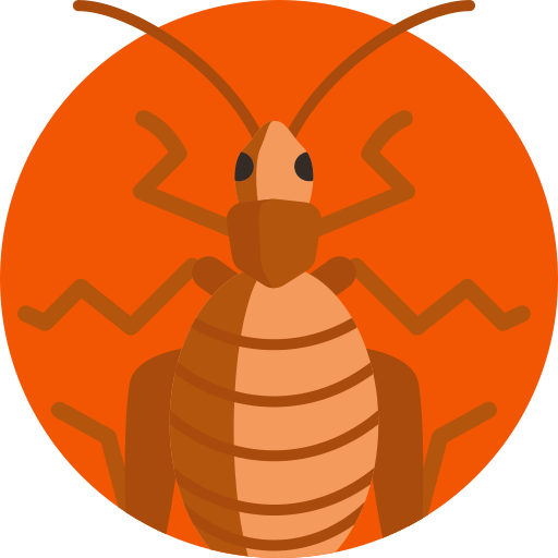 Una ilustración de una cucaracha en un círculo naranja