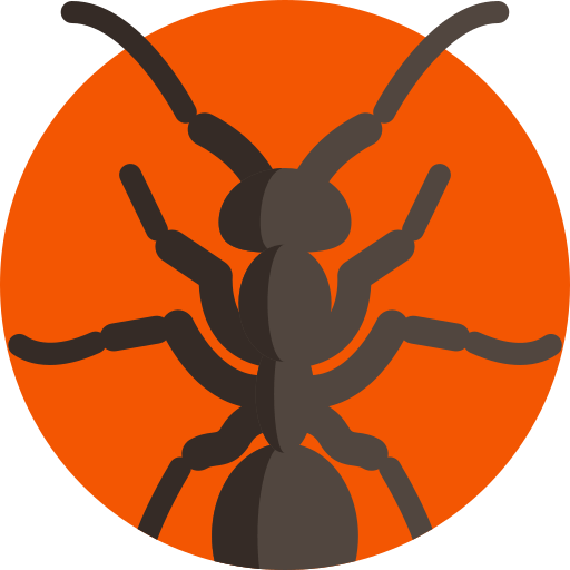 Una silueta de una hormiga en un círculo naranja.