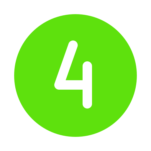 A green circle with a white number four inside of it.