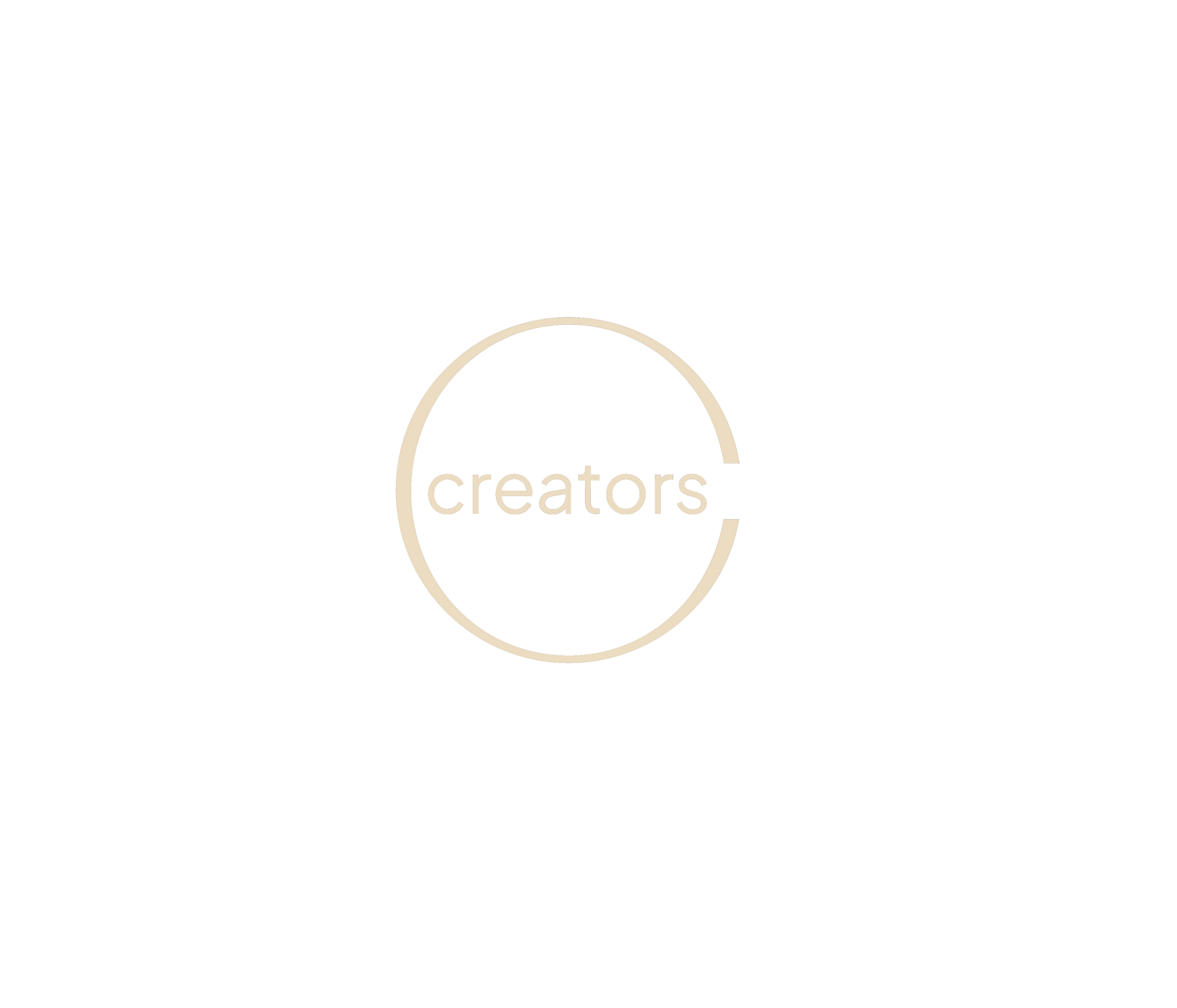 Beige “creators” text inside a thin beige circle on a white background