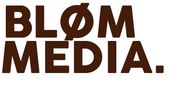 Brown “BLØM MEDIA” logo on white background