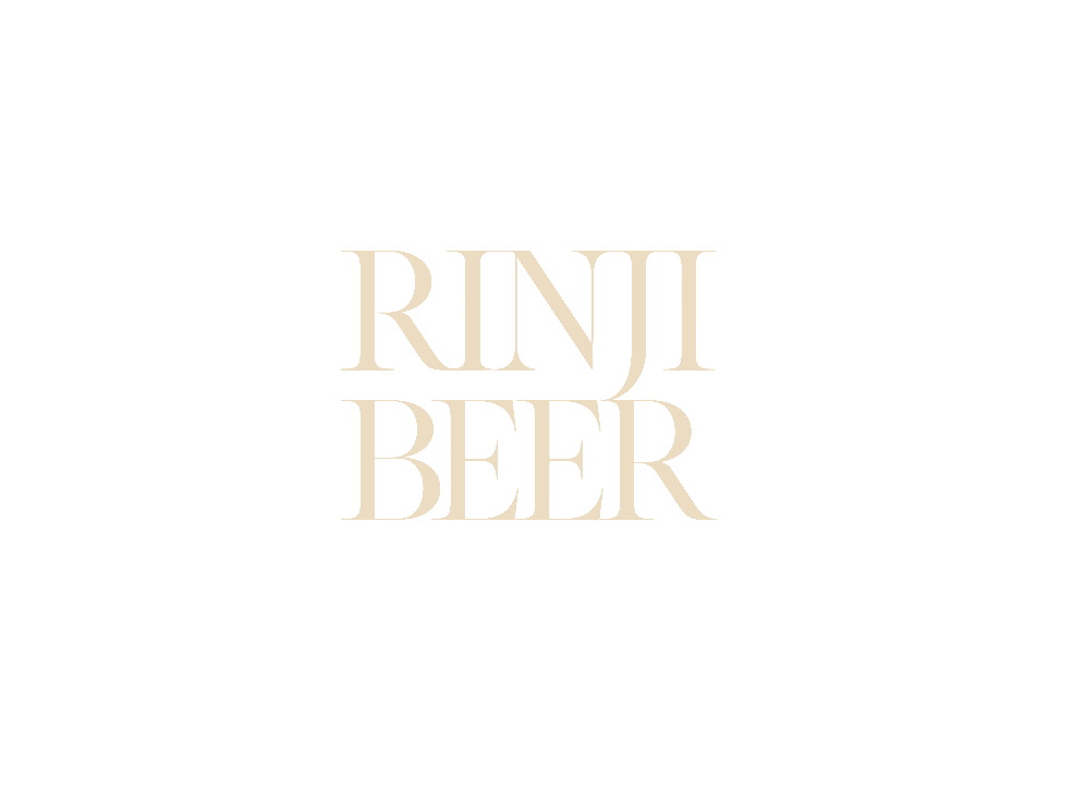 Gold “RINJ BEER” text on a white background