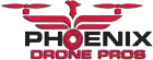 A red and black logo for phoenix drone pros.
