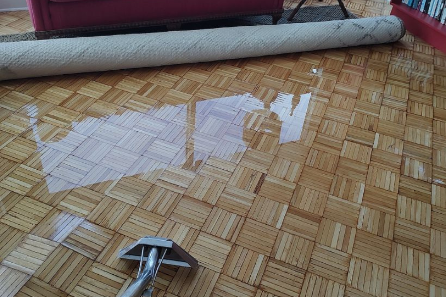 Professional water extraction equipment removing water from flooded home
