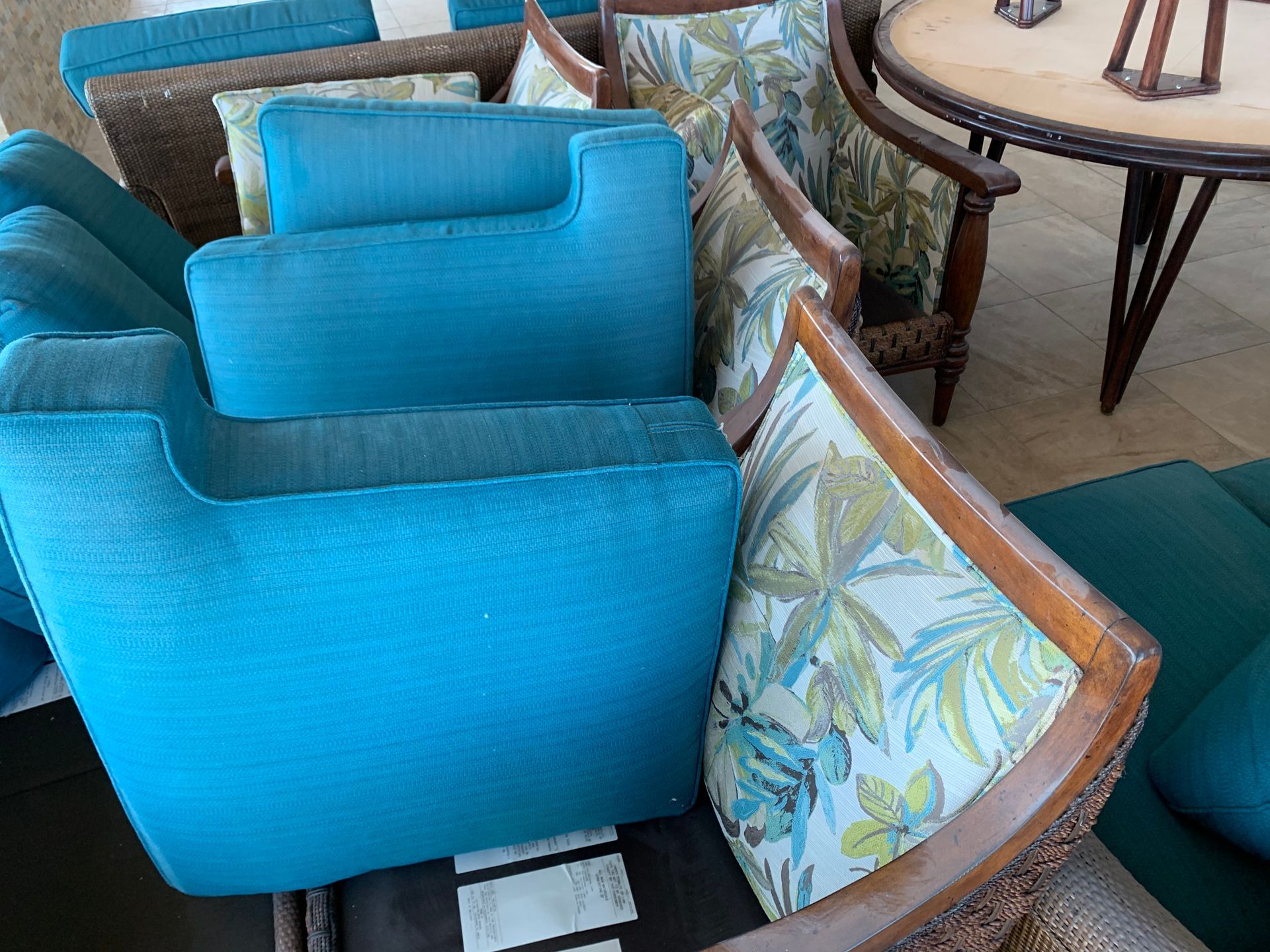 Clean upholstered clubhouse sofa and chairs after commercial upholstery cleaning in Dunedin, FL