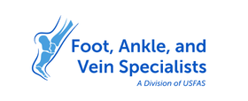Logo with a blue foot graphic, text: