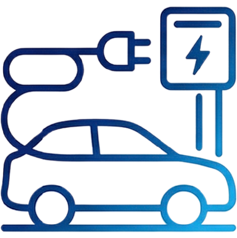 Voiture électrique en charge sur une borne de recharge bleue avec icône de câble branché