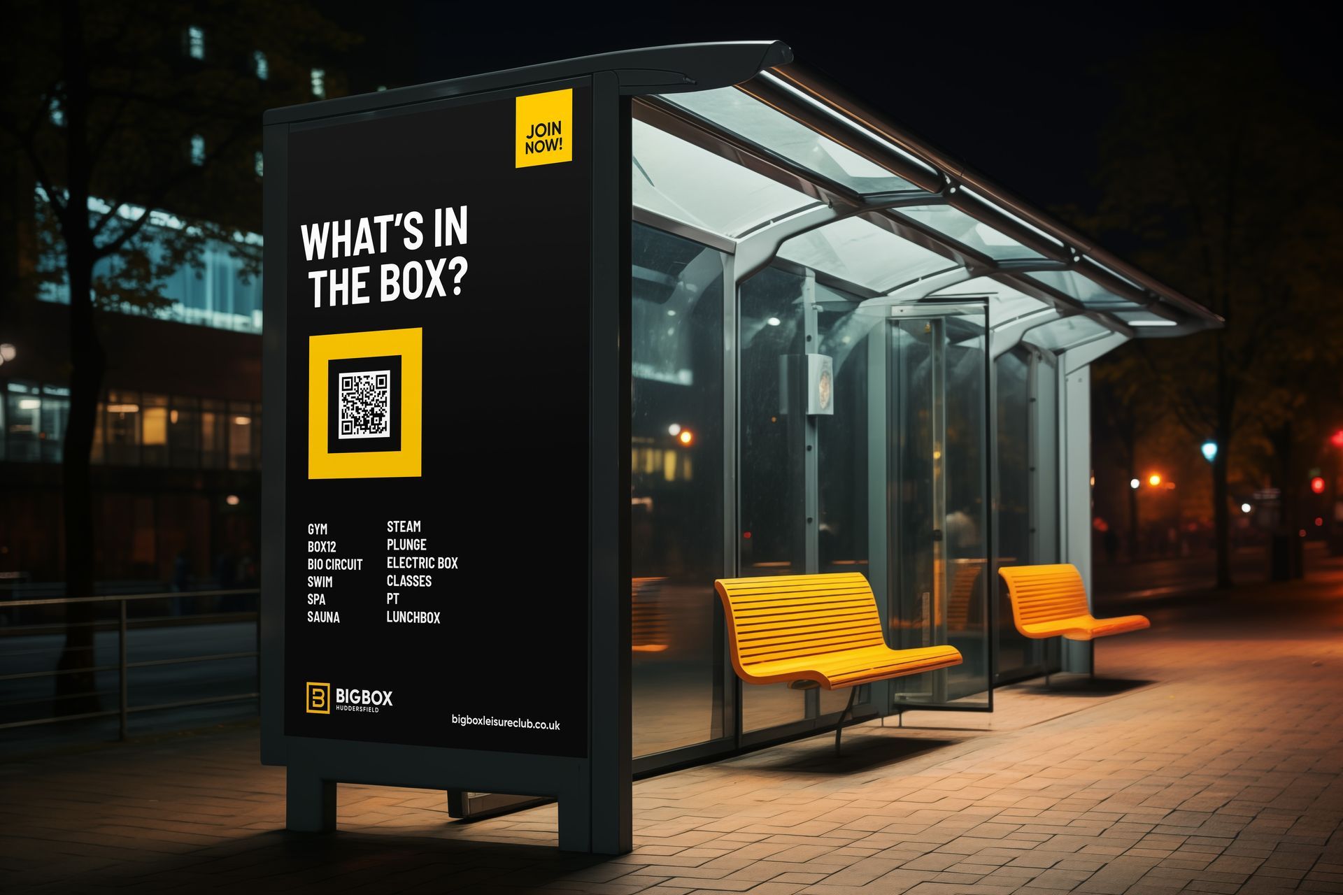 Bus shelter with advertisement: