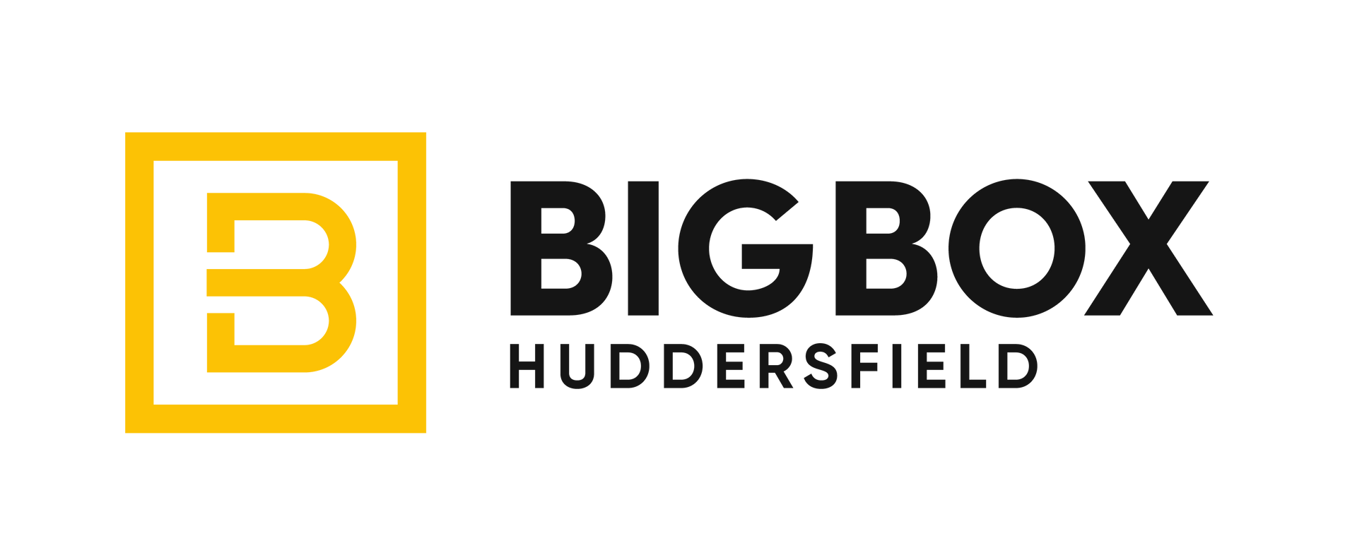 Logo for Big Box Huddersfield. A yellow square with a yellow 