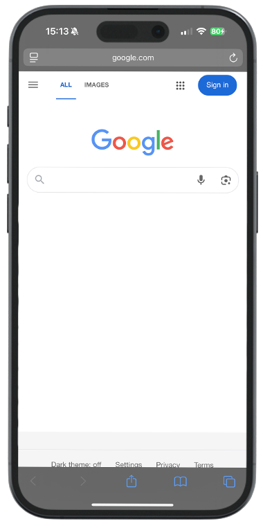 Smartphone displaying Google search page.