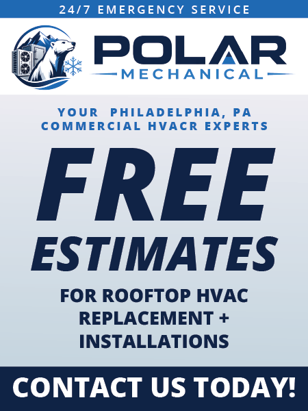 Polar Mechanical ad: free estimates for rooftop HVAC replacement and installations, 24/7 emergency service.