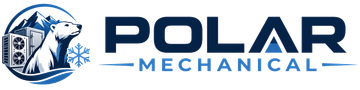 Polar Mechanical logo with blue mountain and snowflake icon and navy text on white background