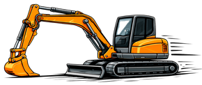 Orange excavator on tracks, shown in side view on a white background.