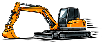 Orange excavator on tracks, shown in side view on a white background.