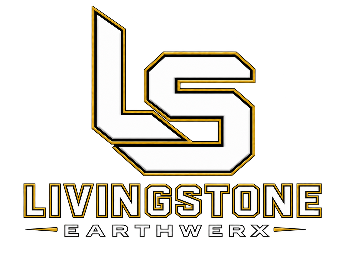 Livingstone Earthwerx logo with stylized LS letters in white and gold on a black background