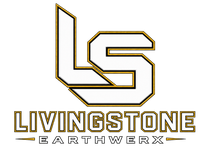 Livingstone Earthwerx logo with stylized LS letters in white and gold on a black background