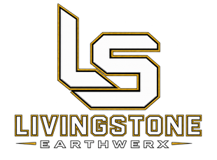 Livingstone Earthwerx logo with stylized LS letters in white and gold on a black background