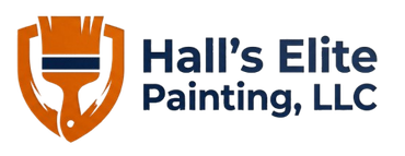 Hall’s Elite Painting, LLC logo with orange shield and navy text