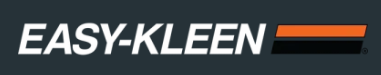 Logo EASY-KLEEN en caractères blancs italiques avec des rayures horizontales orange et noires sur fond gris