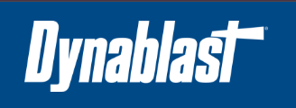 Logo blanc Dynablast sur fond bleu