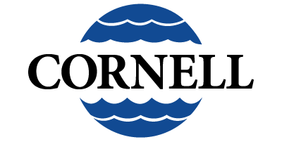 Logo de l'Université Cornell avec texte noir et emblème circulaire bleu.