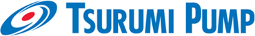 Logo de pompe Tsurumi avec texte bleu et icône circulaire rouge et bleue sur fond blanc